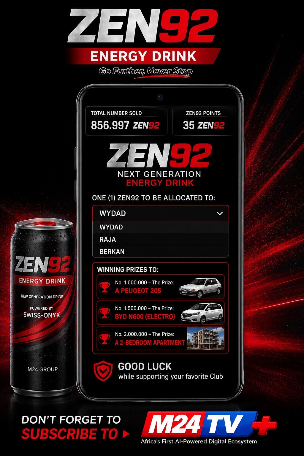 ZEN92 mobile app showing club allocation, loyalty points, and prize draws